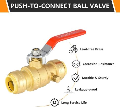5-PCs Push Fit Ball Valve with Drain, 1/2-Inch Push-to-Connect PEX Fitting with Disconnect Clip, for PEX,Copper,CPVC,PE-RT Pipes, Red in Saudi Arabia