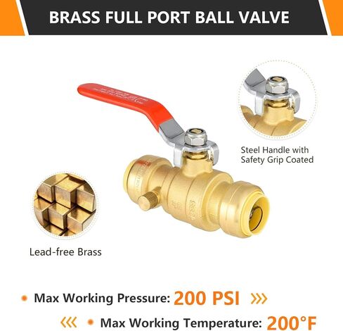 5-PCs Push Fit Ball Valve with Drain, 1/2-Inch Push-to-Connect PEX Fitting with Disconnect Clip, for PEX,Copper,CPVC,PE-RT Pipes, Red in Saudi Arabia