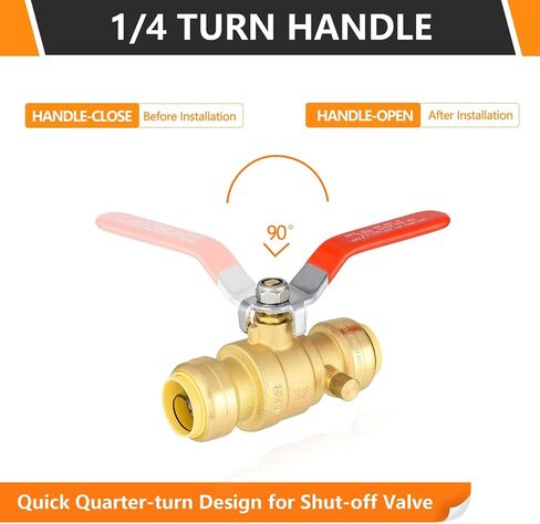 5-PCs Push Fit Ball Valve with Drain, 1/2-Inch Push-to-Connect PEX Fitting with Disconnect Clip, for PEX,Copper,CPVC,PE-RT Pipes, Red in Saudi Arabia