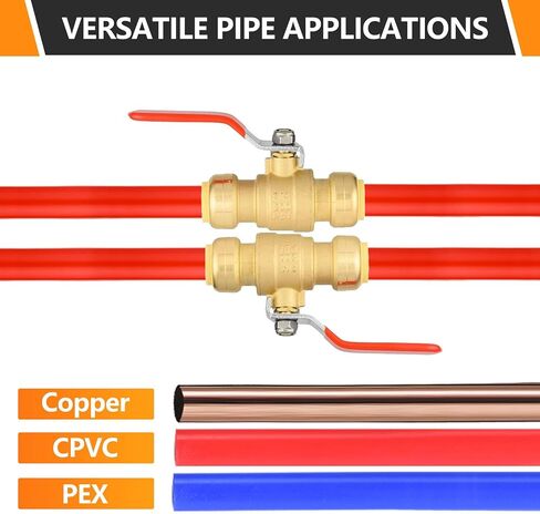 5-PCs Push Fit Ball Valve with Drain, 1/2-Inch Push-to-Connect PEX Fitting with Disconnect Clip, for PEX,Copper,CPVC,PE-RT Pipes, Red in Saudi Arabia