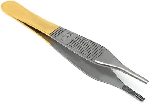 T/C Adson Plastic Surgery Forceps 4.75" Straight Fine Point with Tungsten Carbide Inserts Surgical Veterinary Instruments with Gold Handle (TC Adson Brown Forceps 9x9teeth) in Saudi Arabia