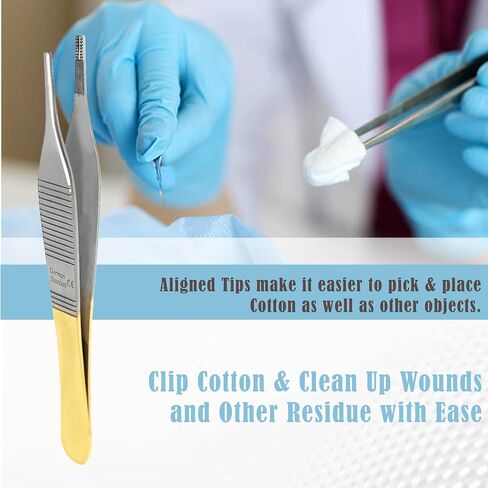 T/C Adson Plastic Surgery Forceps 4.75" Straight Fine Point with Tungsten Carbide Inserts Surgical Veterinary Instruments with Gold Handle (TC Adson Brown Forceps 9x9teeth) in Saudi Arabia