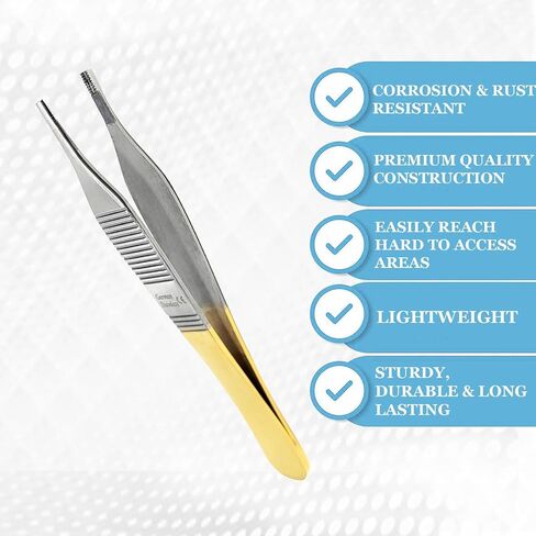 T/C Adson Plastic Surgery Forceps 4.75" Straight Fine Point with Tungsten Carbide Inserts Surgical Veterinary Instruments with Gold Handle (TC Adson Brown Forceps 9x9teeth) in Saudi Arabia