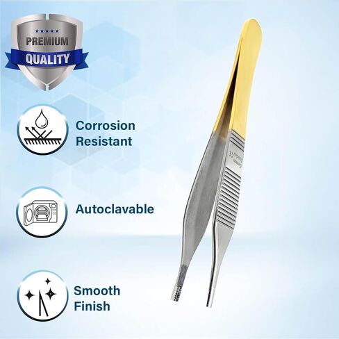 T/C Adson Plastic Surgery Forceps 4.75" Straight Fine Point with Tungsten Carbide Inserts Surgical Veterinary Instruments with Gold Handle (TC Adson Brown Forceps 9x9teeth) in Saudi Arabia
