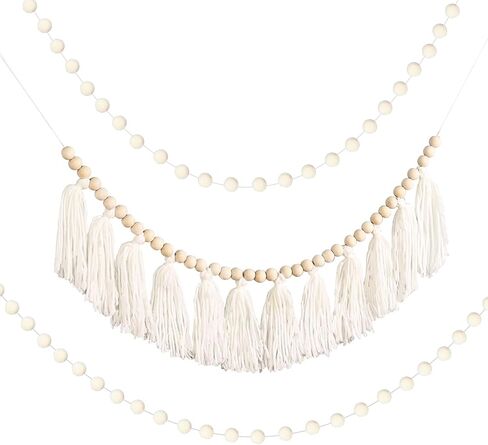 White Yarn Tassel Banner Cream Boho Tassel Garland Party Decor Wall Hanging Decorative for Baby Bridal Shower Birthday Wedding Bedroom Party Supplies (White, 3pcs) in Kuwait