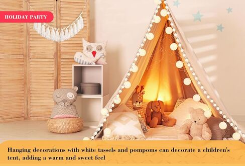 White Yarn Tassel Banner Cream Boho Tassel Garland Party Decor Wall Hanging Decorative for Baby Bridal Shower Birthday Wedding Bedroom Party Supplies (White, 3pcs) in Kuwait