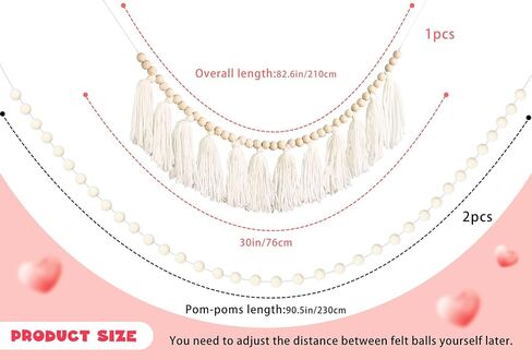 White Yarn Tassel Banner Cream Boho Tassel Garland Party Decor Wall Hanging Decorative for Baby Bridal Shower Birthday Wedding Bedroom Party Supplies (White, 3pcs) in Kuwait