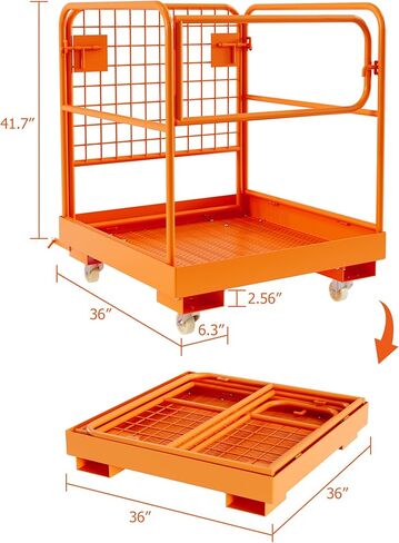 منصة عمل قفص أمان للرافعة الشوكية مقاس 36 × 36 بوصة، ملحقات سلة رافعة شوكية مع 4 عجلات عالمية، سعة 1200 رطل لشخصين أو شخصين، مع حاجز حماية وقفل أمان in Kuwait