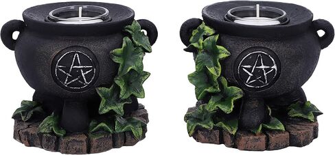 Nemesis Now Set of Two Ivy Cauldron Witches Candle Holders 11cm, Black in Saudi Arabia
