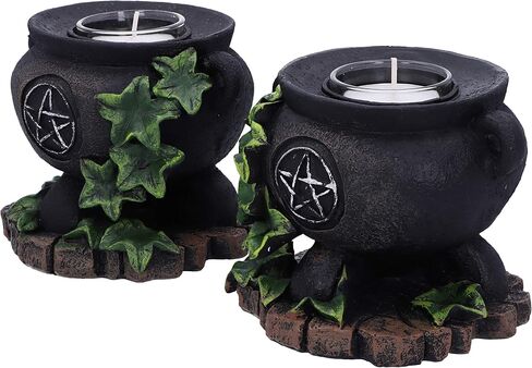 Nemesis Now Set of Two Ivy Cauldron Witches Candle Holders 11cm, Black in Saudi Arabia