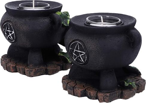 Nemesis Now Set of Two Ivy Cauldron Witches Candle Holders 11cm, Black in Saudi Arabia