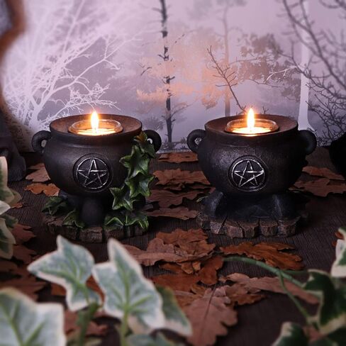 Nemesis Now Set of Two Ivy Cauldron Witches Candle Holders 11cm, Black in Saudi Arabia