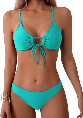 Women's 2 Piece Swimsuits Drawstring Knot Front Bathing Suit Summer Bikini Sets in Saudi Arabia