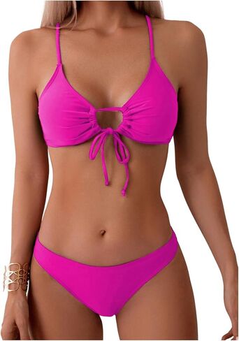 Women's 2 Piece Swimsuits Drawstring Knot Front Bathing Suit Summer Bikini Sets in Saudi Arabia