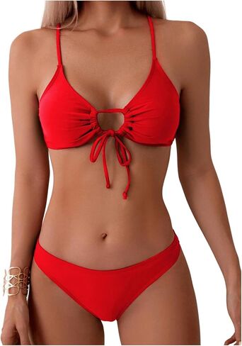 Women's 2 Piece Swimsuits Drawstring Knot Front Bathing Suit Summer Bikini Sets in Saudi Arabia