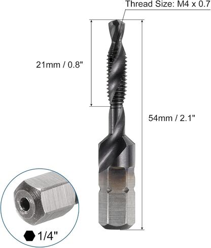 uxcell Combination Drill and Tap Bits Metric M4 x 0.7 Thread 1/4" Hex Shank TiAlN Coated Threading Screw Taps 6542 High Speed Steel Machine Drilling Tapping Tool Kit in Saudi Arabia