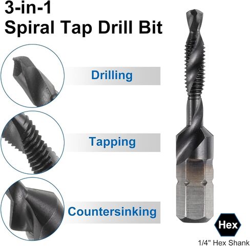 uxcell Combination Drill and Tap Bits Metric M4 x 0.7 Thread 1/4" Hex Shank TiAlN Coated Threading Screw Taps 6542 High Speed Steel Machine Drilling Tapping Tool Kit in Saudi Arabia