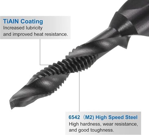 uxcell Combination Drill and Tap Bits Metric M4 x 0.7 Thread 1/4" Hex Shank TiAlN Coated Threading Screw Taps 6542 High Speed Steel Machine Drilling Tapping Tool Kit in Saudi Arabia