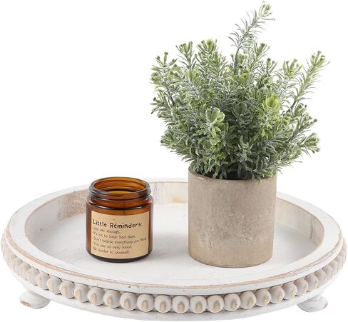 Wooden Decorative Tray, White Round Serving Tray is Suitable as Plant Tray, Rustic Wedding Decoration Tray,Beaded Decorative Tray in Saudi Arabia