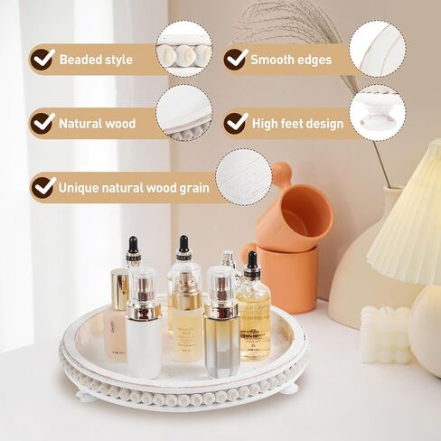 Wooden Decorative Tray, White Round Serving Tray is Suitable as Plant Tray, Rustic Wedding Decoration Tray,Beaded Decorative Tray in Saudi Arabia