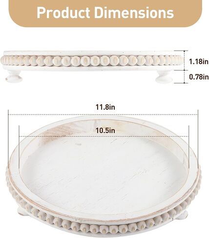 Wooden Decorative Tray, White Round Serving Tray is Suitable as Plant Tray, Rustic Wedding Decoration Tray,Beaded Decorative Tray in Saudi Arabia
