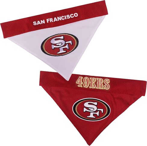 بيتس فيرست NFL سان فرانسيسكو 49ERS باندانا ذات وجهين مقاس XX-Large للكلاب والقطط. باندانا رياضية على الوجهين، شعار الفريق مطرز ممتاز، العديد من فرق الدوري الوطني لكرة القدم الأمريكية متاحة in Saudi Arabia