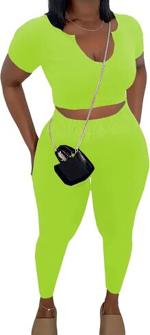 Nimsruc 2 Piece Sets For Women Sexy Casual Workout Crop Short Sleeve Long pants Leggings Sets Summer Active Wear in Saudi Arabia