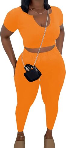 Nimsruc 2 Piece Sets For Women Sexy Casual Workout Crop Short Sleeve Long pants Leggings Sets Summer Active Wear in Saudi Arabia