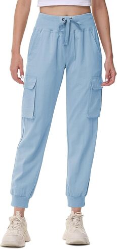 YuKaiChen Women's Lightweight Cargo Capris Hiking Summer Pants Joggers Elastic Waist Travel Outdoor with Pockets in Kuwait