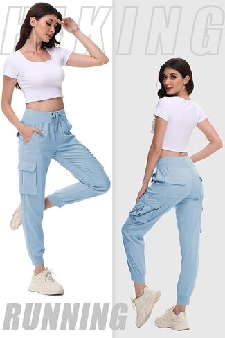 YuKaiChen Women's Lightweight Cargo Capris Hiking Summer Pants Joggers Elastic Waist Travel Outdoor with Pockets in Kuwait