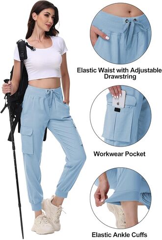 YuKaiChen Women's Lightweight Cargo Capris Hiking Summer Pants Joggers Elastic Waist Travel Outdoor with Pockets in Kuwait