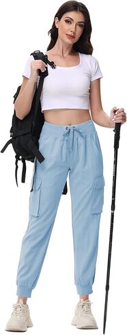 YuKaiChen Women's Lightweight Cargo Capris Hiking Summer Pants Joggers Elastic Waist Travel Outdoor with Pockets in Kuwait