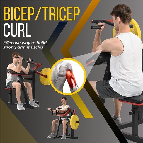 Preacher Curl Bench, Bicep Tricep Curl Machine with Adjustable Seat, Bicep Curls and Tricep Extension Machine for Home Gym Workout Station in Saudi Arabia