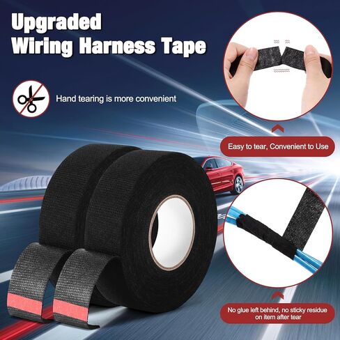 شريط تسخير الأسلاك السوداء SS SUNSBELL 2 بكرة، شريط كهربائي لتسخير الأسلاك ذات درجة الحرارة العالية، شريط تسخير الأسلاك المعزول غير المنسوج، شريط قماشي ذاتي اللصق (15 م * 1.9 سم) in Kuwait