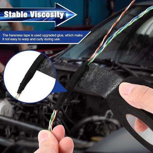 شريط تسخير الأسلاك السوداء SS SUNSBELL 2 بكرة، شريط كهربائي لتسخير الأسلاك ذات درجة الحرارة العالية، شريط تسخير الأسلاك المعزول غير المنسوج، شريط قماشي ذاتي اللصق (15 م * 1.9 سم) in Kuwait