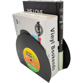 Bookshelf Designed with Vinyl Records, Decorative Bookend CD Rack, Book Storage Stand Album Holder for Home Office