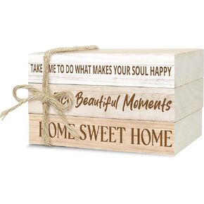 Decorative Books for Home Decor, Wood Book Stack for Table Decor, Home Sweet Home Decor Books for Living Room Bookshelf, Farmhouse Stacked Books Decor (L01)