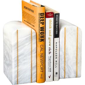 UMAID Handcrafted Marble Bookend Set - Elegant Heavy Duty Stone Book Holders - Premium Decorative and Functional Bookends for Shelves - Perfect for Home Office Decor - Modern Marble Design