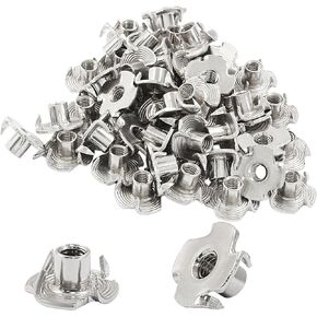 Litoexpe 50 Pcs M6 x 9mm T-Nuts, Stainless Steel Four Pronged Tee Nut for Wood, Rock Climbing Holds, Furniture