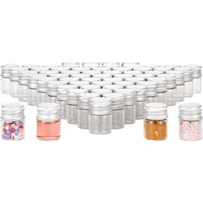 63 Pcs 5ml Small Clear Glass Bottles, Empty Refillable Container, Glass Vials, Mini Sample Jars with Silver Aluminum Screw Caps for Liquid, Essential Oil and Cosmetic