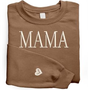 NAZENTI Mama Embroidered Crewneck Sweatshirt Mama with Heart on Long Sleeve Fashion Pullover Size S-4XL