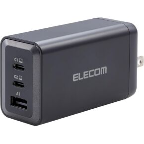 ELECOM 100W USB C Wall Charger Block, 3 Multi Port GaN II Smart PD, Ultra-Fast Charging, Compact Power Adapter for Multiple Devices, Laptops, Tablets, iPhone, iPad, Watch, Speakers, Airpods - Black
