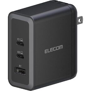 ELECOM 100W USB C Wall Charger Block, 3 Multi Port GaN II Smart PD, Ultra-Fast Charging, Compact Power Adapter for Multiple Devices, Laptops, Tablets, iPhone, iPad, Watch, Speakers, Airpods - Black