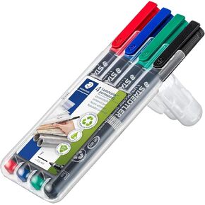 STAEDTLER Lumocolor Universal Pen, Medium, Felt Tip, Permanent Marker, Box of 4 Assorted Color Pens, 1.0mm 317 WP4 (317 WP4 ST)