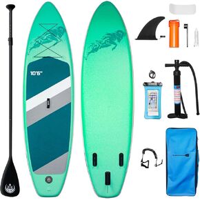 10'6'' Inflatable Stand Up Paddle Board, with Backpack, Adjustable Paddle, Safety Leash, Anti-Slip Eva Deck, Paddle Boards for Adults & Youth of All Skill Level