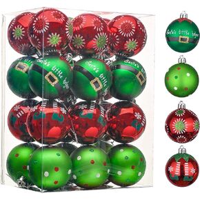 Valery Madelyn Christmas Ornaments Set, 24ct Elf Red Green White Shatterproof Christmas Tree Decorations Set, 2.36 Inch Decorative Hanging Ball Ornaments Bulk for Xmas Holiday Party Indoor Decor