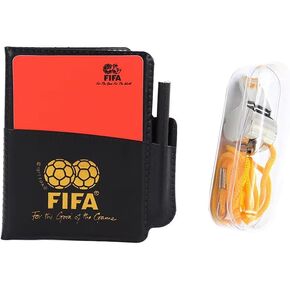 Soccer Referee Wallet Notebook with Red Card and Yellow Card, with 1 Piece Metal Referee Whistle for Football Soccer Game Sports