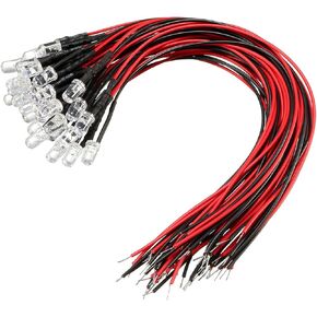 YOKIVE 30 Pcs 5mm Pre-Wired Diffused LED Diodes Light, Lighting and Decoration, Great for Bulb, Science Project, Party, Car, Daily DIY (White, 20mA, DC9-12V)