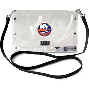 Littlearth Womens NHL New York Islanders Clear Envelope Purse with Black Fashion Strap, Clear, 10" x 6.5" x 0.5"
