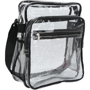 Tissting 26-50inch Adjustable Clear Bag Stadium Approved Clear Crossbody Messenger Shoulder Bag PVC Waterproof Visible Zipper Design,Large Capacity,Multiple Pockets,for Concerts, Sports Events
